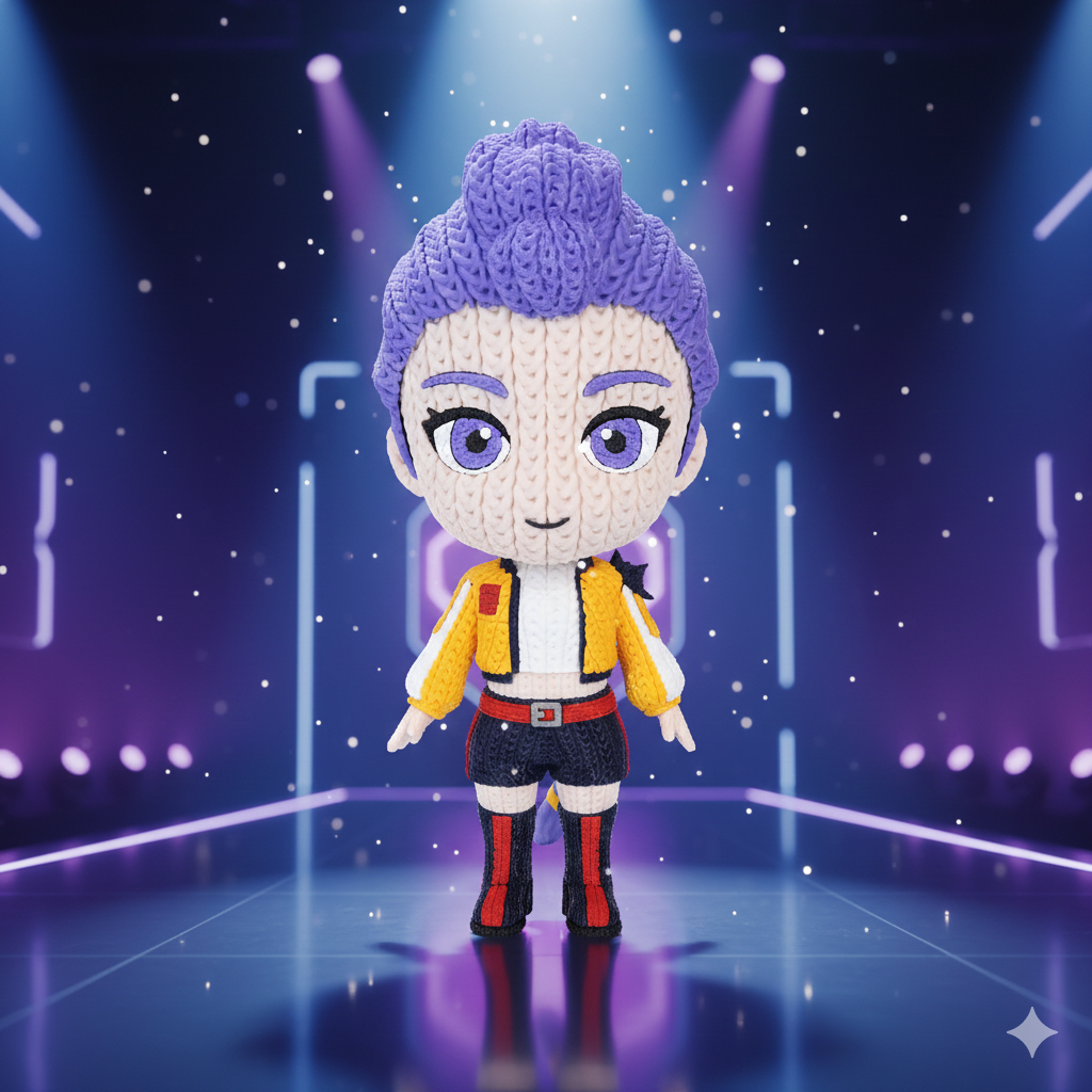 Rumi – K-Pop Demon Hunters–Inspired Crochet-Style Flexi Figure | 6” or 8” Tall