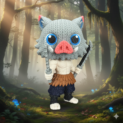 Inosuke Inspired 3D Printed Figure – Crochet Texture Style – Anime Fan Art Display – 6" or 8"