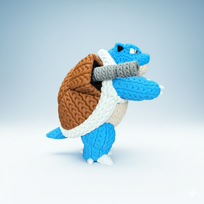 Blastoise Inspired 3D Printed Figure – Crochet Texture Style – Pokémon Fan Art Display – 6" or 8"