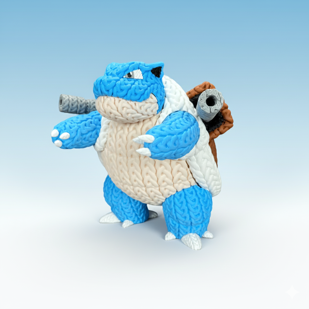 Blastoise Inspired 3D Printed Figure – Crochet Texture Style – Pokémon Fan Art Display – 6" or 8"