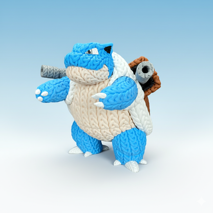 Blastoise Inspired 3D Printed Figure – Crochet Texture Style – Pokémon Fan Art Display – 6" or 8"