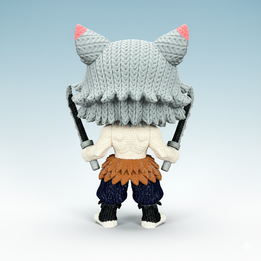 Inosuke Inspired 3D Printed Figure – Crochet Texture Style – Anime Fan Art Display – 6" or 8"
