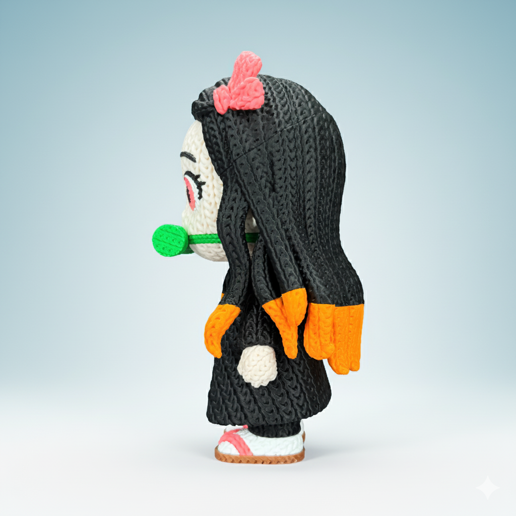 Nezuko Inspired 3D Printed Figure – Crochet Texture Style – Anime Fan Art Display – 6" or 8"