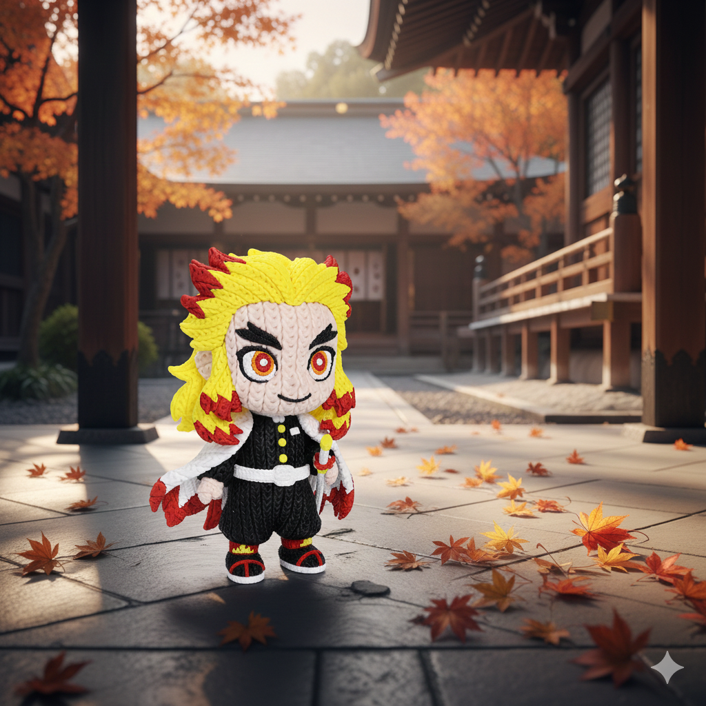 Rengoku-Inspired Flame Swordsman Flexi Figure – Crochet-Style Texture | 6” or 8” Tall