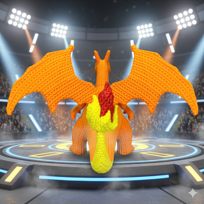 Charizard Inspired 3D Printed Figure – Crochet Texture Style – Dragon Fan Art Display – 6" or 8"