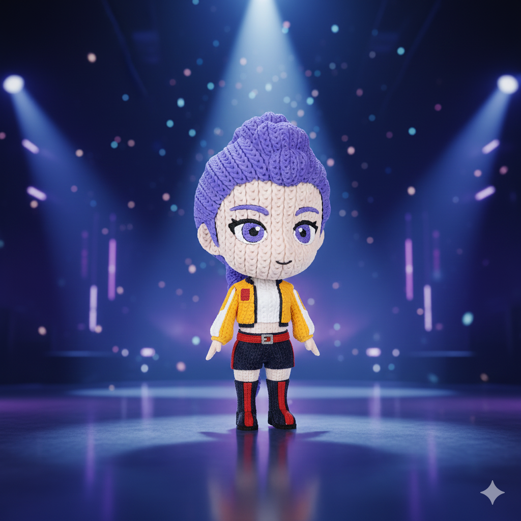 Rumi – K-Pop Demon Hunters–Inspired Crochet-Style Flexi Figure | 6” or 8” Tall