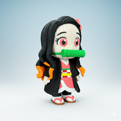Nezuko Inspired 3D Printed Figure – Crochet Texture Style – Anime Fan Art Display – 6" or 8"