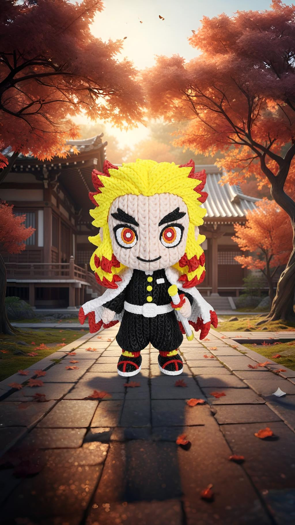 Rengoku-Inspired Flame Swordsman Flexi Figure – Crochet-Style Texture | 6” or 8” Tall