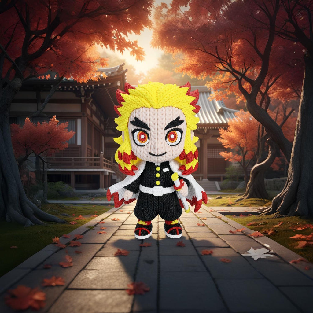 Rengoku-Inspired Flame Swordsman Flexi Figure – Crochet-Style Texture | 6” or 8” Tall