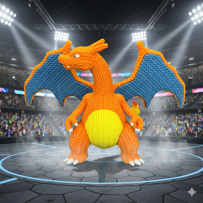 Charizard Inspired 3D Printed Figure – Crochet Texture Style – Dragon Fan Art Display – 6" or 8"