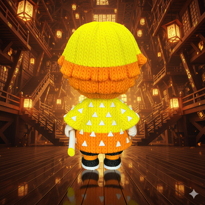 Zenitsu Inspired 3D Printed Figure – Crochet Texture Style – Anime Fan Art Display – 6" or 8"