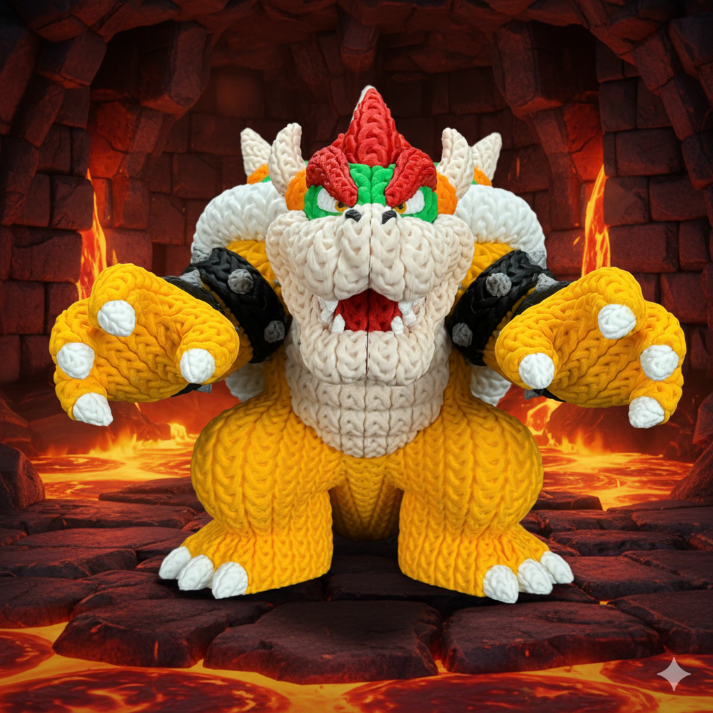 Browser Inspired 3D Printed Figure – Crochet Texture Style – Fan Art Display – 6" or 8"