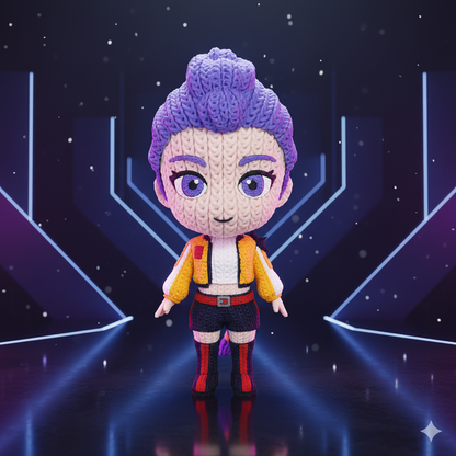 Rumi – K-Pop Demon Hunters–Inspired Crochet-Style Flexi Figure | 6” or 8” Tall