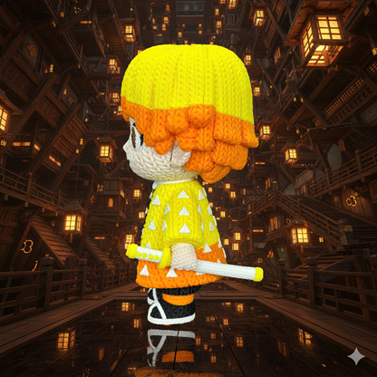 Zenitsu Inspired 3D Printed Figure – Crochet Texture Style – Anime Fan Art Display – 6" or 8"