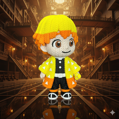 Zenitsu Inspired 3D Printed Figure – Crochet Texture Style – Anime Fan Art Display – 6" or 8"