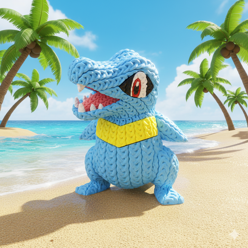 Totodile Inspired 3D Printed Figure – Crochet Texture Style – Water Starter Fan Art – 6" or 8"