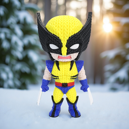 Wolverine Inspired 3D Printed Figure – Crochet Texture Style – Superhero Fan Art Display – 6" or 8"