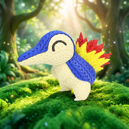 Cyndaquil Inspired 3D Printed Figure – Crochet Texture Style – Fire Starter Fan Art – 6" or 8"