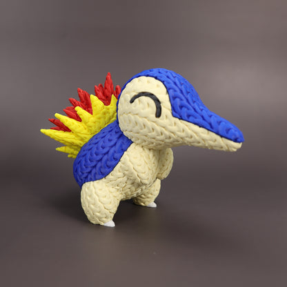 Cyndaquil Inspired 3D Printed Figure – Crochet Texture Style – Fire Starter Fan Art – 6" or 8"