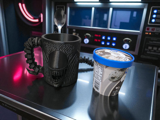 Alien Horror 3D-Printed Ice Cream Pint Holder with Spoon Slots Sci-Fi Fan Gift Unique