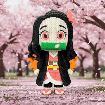 Nezuko Inspired 3D Printed Figure – Crochet Texture Style – Anime Fan Art Display – 6" or 8"