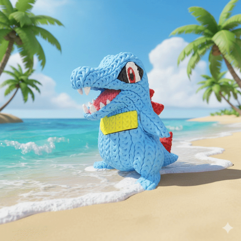 Totodile Inspired 3D Printed Figure – Crochet Texture Style – Water Starter Fan Art – 6" or 8"