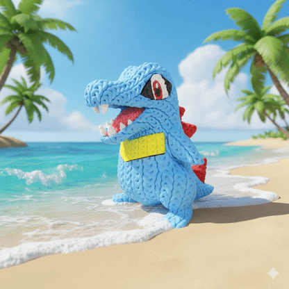 Totodile Inspired 3D Printed Figure – Crochet Texture Style – Water Starter Fan Art – 6" or 8"