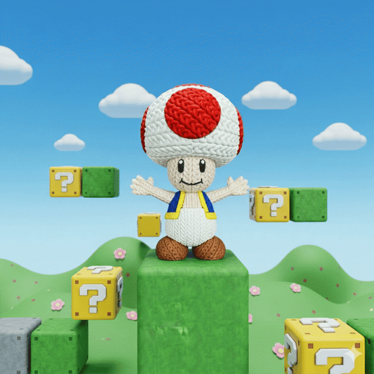 Toad Inspired 3D Printed Figure – Crochet Texture Style – Video Game Fan Art Display – 6" or 8"