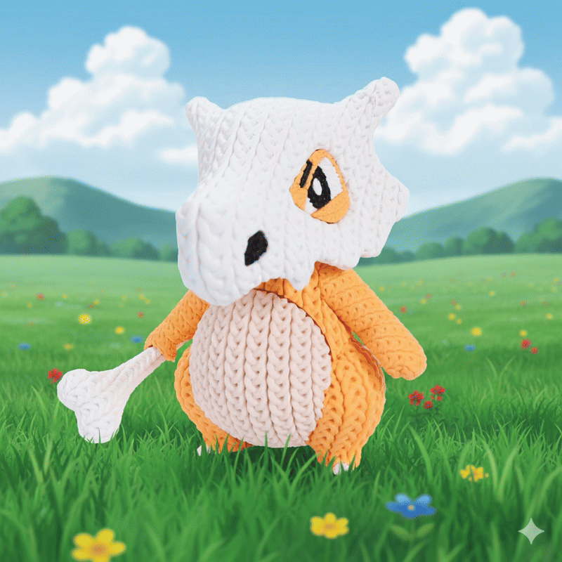 Cubone Inspired 3D Printed Figure – Crochet Texture Style – Fan Art Collectible – 6" or 8"