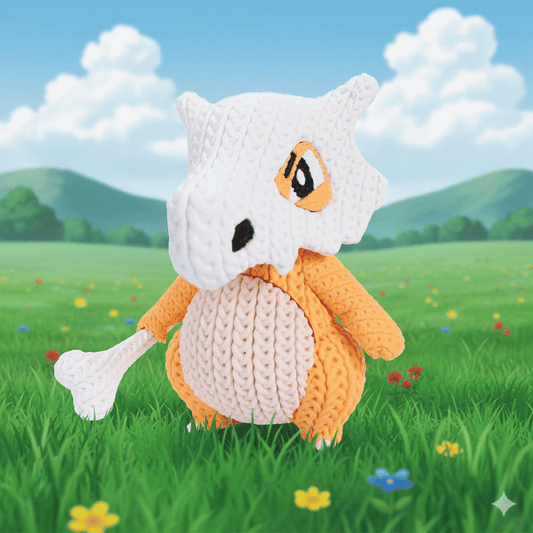 Cubone Inspired 3D Printed Figure – Crochet Texture Style – Fan Art Collectible – 6" or 8"