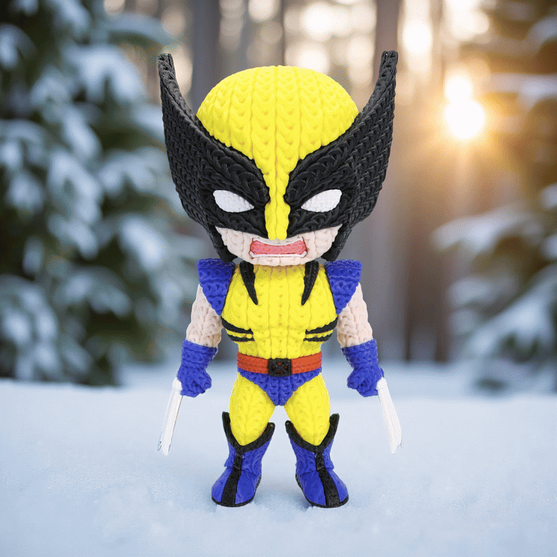Wolverine Inspired 3D Printed Figure – Crochet Texture Style – Superhero Fan Art Display – 6" or 8"