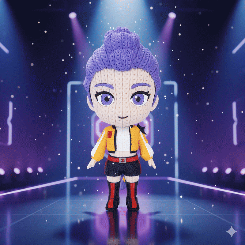 Rumi – K-Pop Demon Hunters–Inspired Crochet-Style Flexi Figure | 6” or 8” Tall
