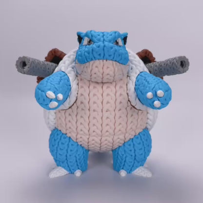 Blastoise Inspired 3D Printed Figure – Crochet Texture Style – Pokémon Fan Art Display – 6" or 8"