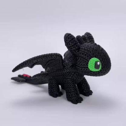 Toothless Inspired 3D Printed Figure – Crochet Texture Style – Dragon Fan Art Display – 6" or 8"