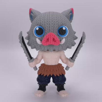 Inosuke Inspired 3D Printed Figure – Crochet Texture Style – Anime Fan Art Display – 6" or 8"