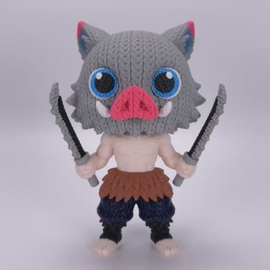 Inosuke Inspired 3D Printed Figure – Crochet Texture Style – Anime Fan Art Display – 6" or 8"