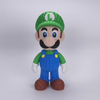 Luigi Inspired 3D Printed Figure – Crochet Texture Style – Video Game Fan Art Display – 6" or 8"