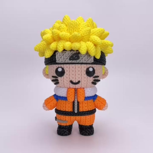 Naruto Inspired 3D Printed Figure – Crochet Texture Style – Anime Ninja Fan Art – 6" or 8"