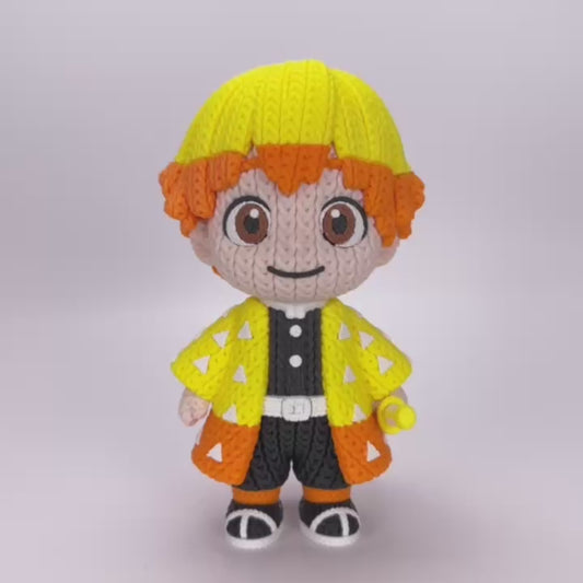 Zenitsu Inspired 3D Printed Figure – Crochet Texture Style – Anime Fan Art Display – 6" or 8"