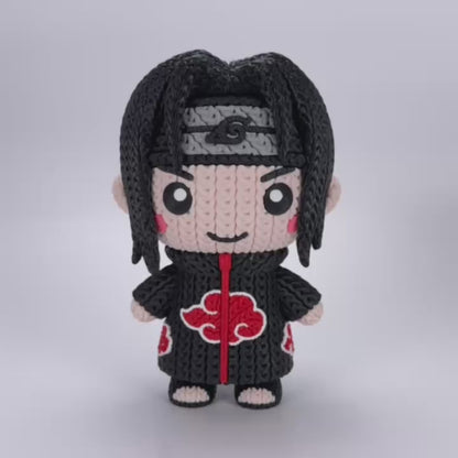 Itachi Inspired 3D Printed Figure – Crochet Texture Style – Anime Fan Art Display – 6" or 8"