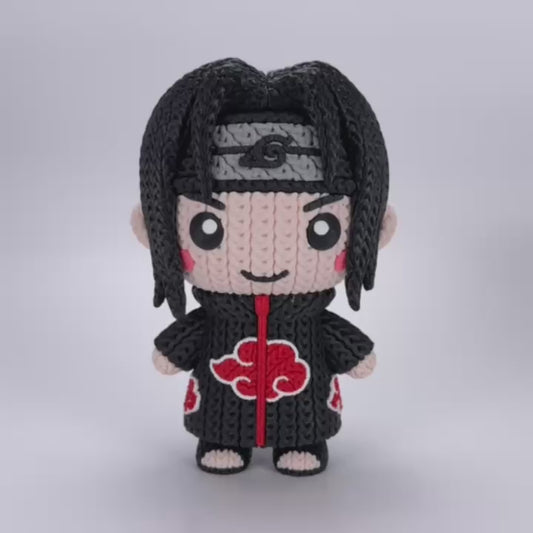 Itachi Inspired 3D Printed Figure – Crochet Texture Style – Anime Fan Art Display – 6" or 8"