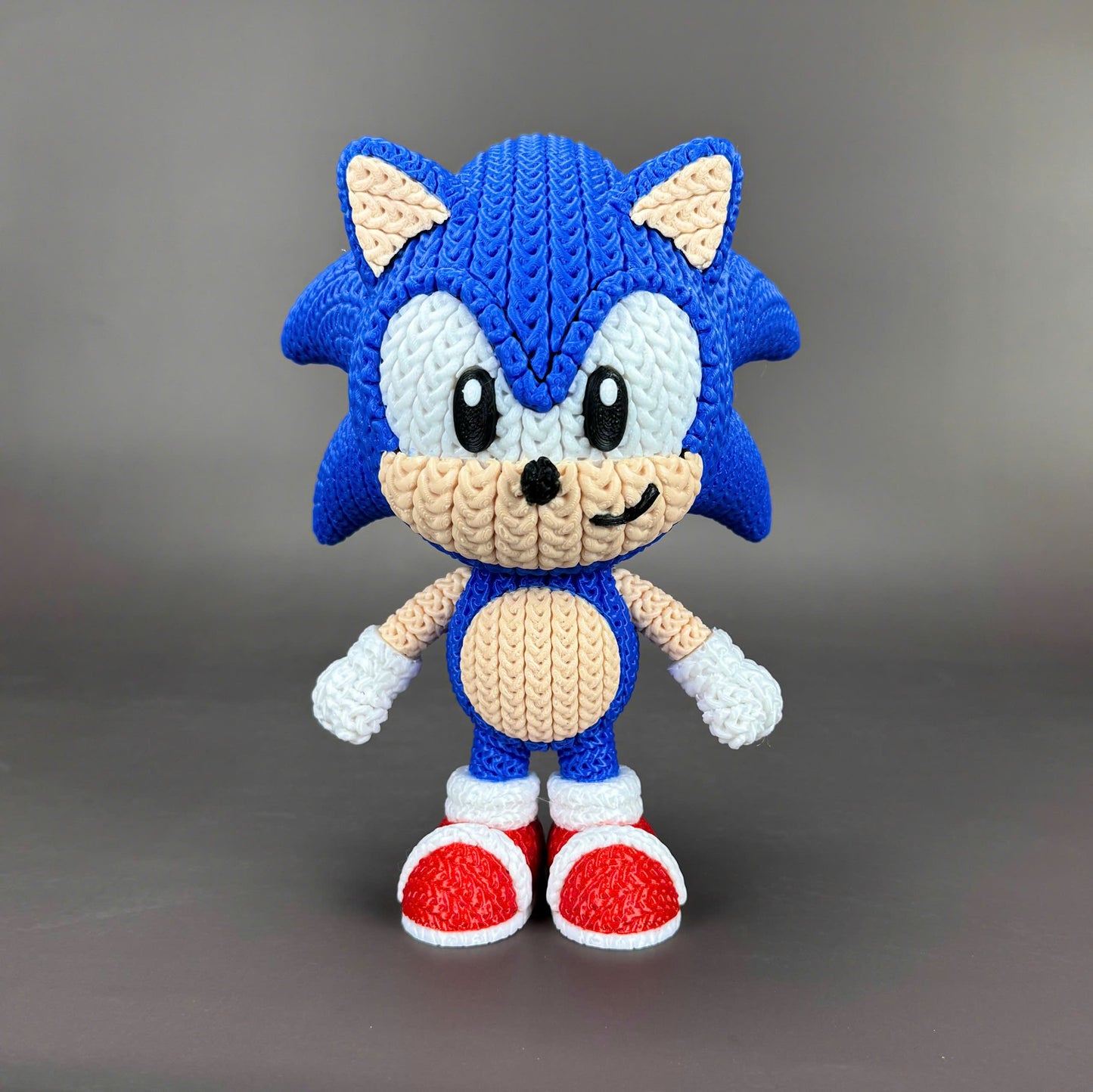 Sonic Inspired 3D Printed Figure – Crochet Texture Style – Video Game Fan Art Display – 6" or 8"