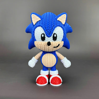 Sonic Inspired 3D Printed Figure – Crochet Texture Style – Video Game Fan Art Display – 6" or 8"