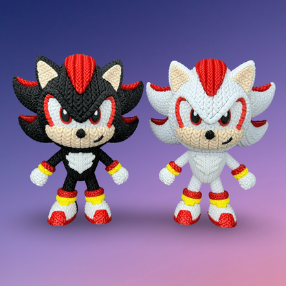 Shadow Inspired 3D Printed Figure – Crochet Texture Style – Video Game Fan Art Display – 6" or 8"