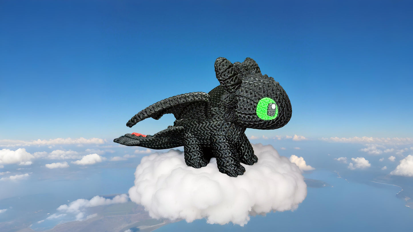 Toothless Inspired 3D Printed Figure – Crochet Texture Style – Dragon Fan Art Display – 6" or 8"