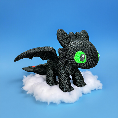 Toothless Inspired 3D Printed Figure – Crochet Texture Style – Dragon Fan Art Display – 6" or 8"