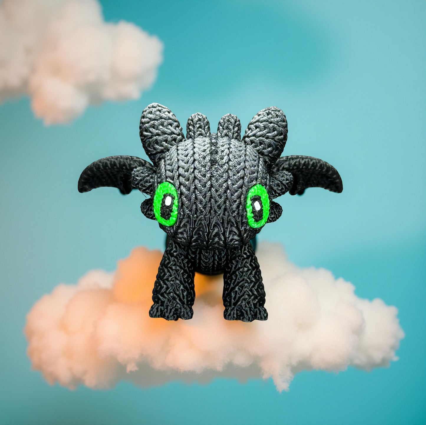 Toothless Inspired 3D Printed Figure – Crochet Texture Style – Dragon Fan Art Display – 6" or 8"