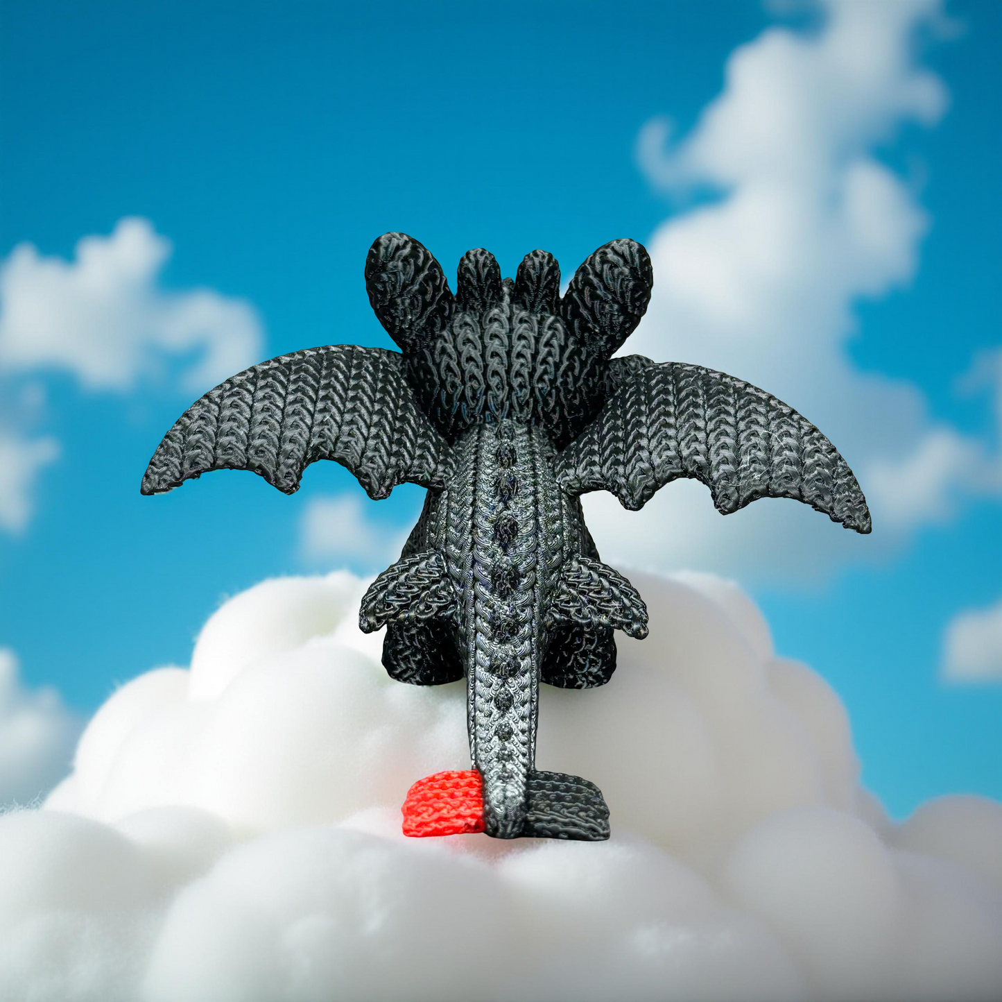 Toothless Inspired 3D Printed Figure – Crochet Texture Style – Dragon Fan Art Display – 6" or 8"