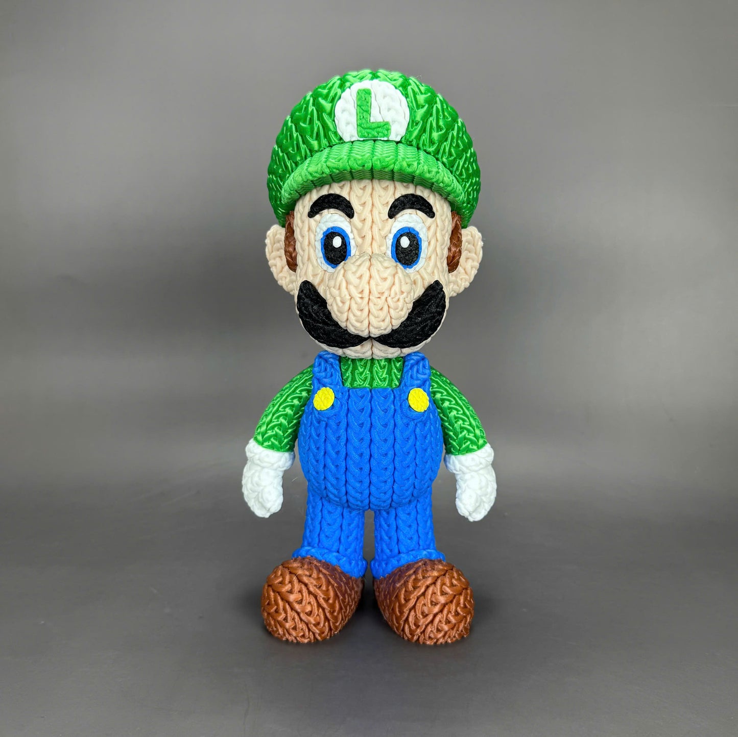 Luigi Inspired 3D Printed Figure – Crochet Texture Style – Video Game Fan Art Display – 6" or 8"