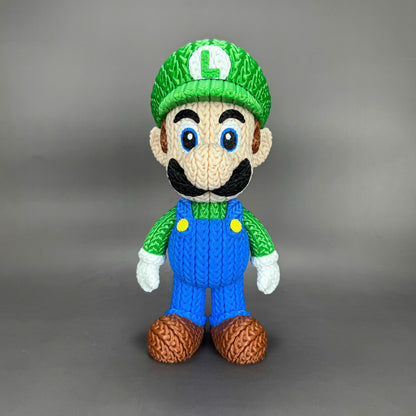 Luigi Inspired 3D Printed Figure – Crochet Texture Style – Video Game Fan Art Display – 6" or 8"